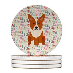 4 x 4 in. Unisex Merry Christmas Corgi Large Sandstone Coasters, Multi Color - Pack of 4