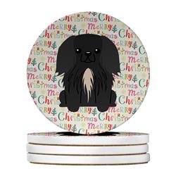 4 x 4 in. Unisex Merry Christmas Pekingese Black Large Sandstone Coasters, Multi Color - Pack of 4