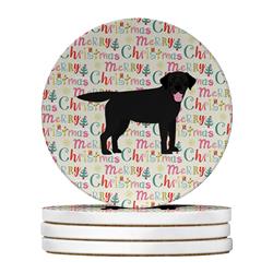 4 x 4 in. Unisex Black Labrador Retriever Merry Christmas Large Sandstone Coasters - Pack of 4