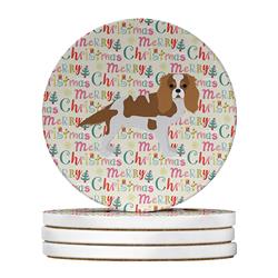 4 x 4 in. Unisex Blenheim Cavalier Spaniel Merry Christmas Large Sandstone Coasters - Pack of 4