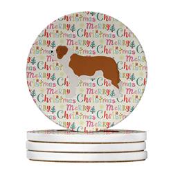 4 x 4 in. Unisex Saint Bernard Merry Christmas Large Sandstone Coasters, Multi Color - Pack of 4