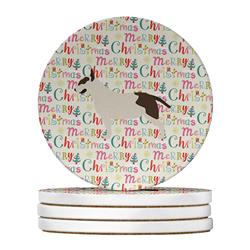 4 x 4 in. Unisex Bull Terrier Merry Christmas Large Sandstone Coasters, Multi Color - Pack of 4