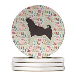4 x 4 in. Unisex Alaskan Malamute Merry Christmas Large Sandstone Coasters, Multi Color - Pack of 4