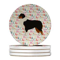 4 x 4 in. Unisex Australian Shepherd Merry Christmas Large Sandstone Coasters, Multi Color - Pack of 4