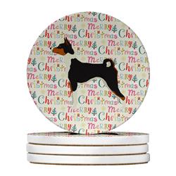 4 x 4 in. Unisex Basenji Merry Christmas Large Sandstone Coasters, Multi Color - Pack of 4