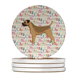 4 x 4 in. Unisex Border Terrier Merry Christmas Large Sandstone Coasters, Multi Color - Pack of 4