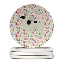4 x 4 in. Unisex Borzoi Merry Christmas Large Sandstone Coasters, Multi Color - Pack of 4