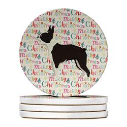 4 x 4 in. Unisex Boston Terrier Merry Christmas Large Sandstone Coasters, Multi Color - Pack of 4