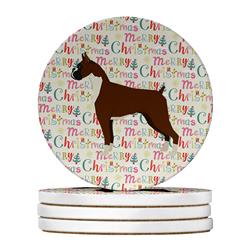 4 x 4 in. Unisex Boxer Merry Christmas Large Sandstone Coasters, Multi Color - Pack of 4