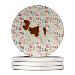 4 x 4 in. Unisex Cavalier Spaniel Merry Christmas Large Sandstone Coasters, Multi Color - Pack of 4