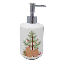 7 x 3.5 in. Unisex Tan Lhasa Apso Christmas Tree Ceramic Soap Dispenser