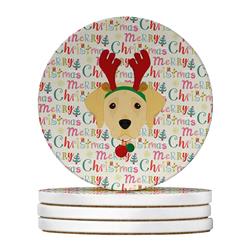 4 x 4 in. Unisex Labrador Retriever Merry Christmas Large Sandstone Coasters - Pack of 4