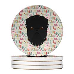 4 x 4 in. Unisex Affenpinscher Merry Christmas Large Sandstone Coasters, Multi Color - Pack of 4