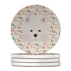 4 x 4 in. Unisex American Eskimo Merry Christmas Large Sandstone Coasters, Multi Color - Pack of 4