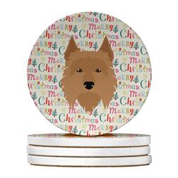 4 x 4 in. Unisex Australian Terrier Merry Christmas Large Sandstone Coasters, Multi Color - Pack of 4