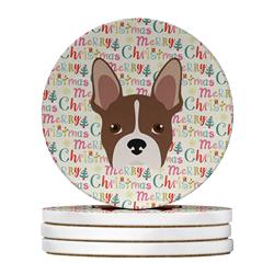 4 x 4 in. Unisex Boston Terrier Merry Christmas Large Sandstone Coasters, Multi Color - Pack of 4