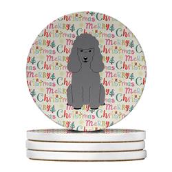 4 x 4 in. Unisex Merry Christmas Poodle Silver Large Sandstone Coasters, Multi Color - Pack of 4