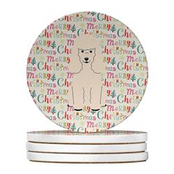 4 x 4 in. Unisex Merry Christmas Poodle White Large Sandstone Coasters, Multi Color - Pack of 4