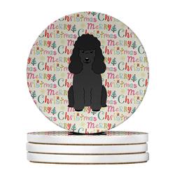 4 x 4 in. Unisex Merry Christmas Poodle Black Large Sandstone Coasters, Multi Color - Pack of 4