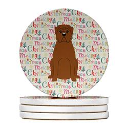 4 x 4 in. Unisex Merry Christmas Dogue de Bourdeaux Large Sandstone Coasters, Multi Color - Pack of 4