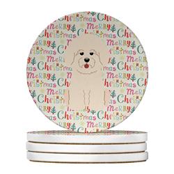 4 x 4 in. Unisex Merry Christmas Bichon Frise Large Sandstone Coasters, Multi Color - Pack of 4