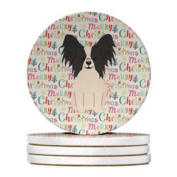 WDK1619RCS4 4 x 4 in. Unisex Merry Christmas Papillon Black & White Large Sandstone Coasters, Multi Color - Pack of 4