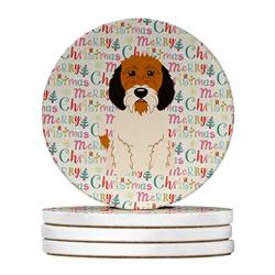 WDK1622RCS4 4 x 4 in. Unisex Merry Christmas Petit Basset Griffon Veenden Large Sandstone Coasters, Multi Color - Pack of 4