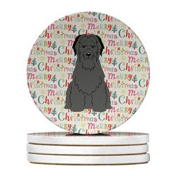 4 x 4 in. Unisex Merry Christmas Briard Black Large Sandstone Coasters, Multi Color - Pack of 4