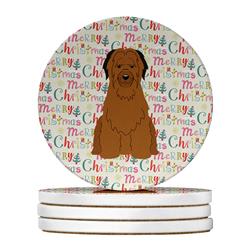 4 x 4 in. Unisex Merry Christmas Briard Brown Large Sandstone Coasters, Multi Color - Pack of 4