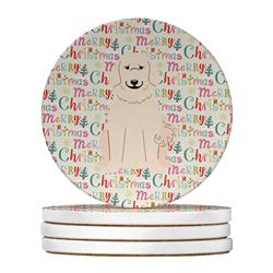 4 x 4 in. Unisex Merry Christmas Great Pyrenese Large Sandstone Coasters, Multi Color - Pack of 4