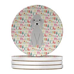 4 x 4 in. Unisex Merry Christmas Bedlington Terrier Blue Large Sandstone Coasters, Multi Color - Pack of 4