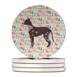 WDK1756RCS4 4 x 4 in. Unisex Peruvian Hairless Dog Merry Christmas Large Sandstone Coasters - Pack of 4