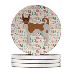 4 x 4 in. Unisex Tenterfield Terrier Merry Christmas Large Sandstone Coasters - Pack of 4