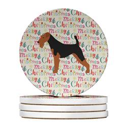 4 x 4 in. Unisex Airedale Terrier Merry Christmas Large Sandstone Coasters, Multi Color - Pack of 4