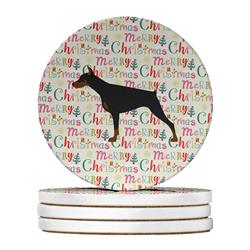4 x 4 in. Unisex Doberman Pinscher Merry Christmas Large Sandstone Coasters, Multi Color - Pack of 4