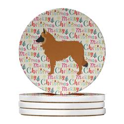 4 x 4 in. Unisex Belgian Shepherd Merry Christmas Large Sandstone Coasters, Multi Color - Pack of 4