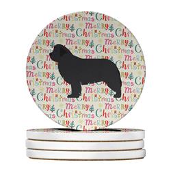 4 x 4 in. Unisex Newfoundland Merry Christmas Large Sandstone Coasters, Multi Color - Pack of 4