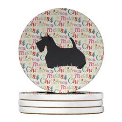 4 x 4 in. Unisex Scottish Terrier Merry Christmas Large Sandstone Coasters, Multi Color - Pack of 4