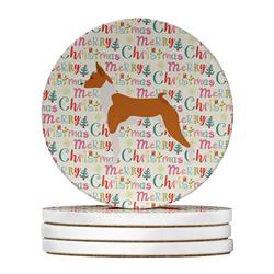 4 x 4 in. Unisex Basenji Merry Christmas Large Sandstone Coasters, Multi Color - Pack of 4