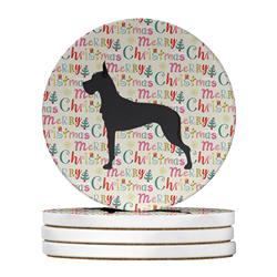 4 x 4 in. Unisex Great Dane Merry Christmas Large Sandstone Coasters, Multi Color - Pack of 4