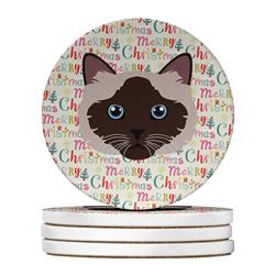 WDK2307RCS4 4 x 4 in. Unisex Birman Cat Christmas Large Sandstone Coasters - Pack of 4