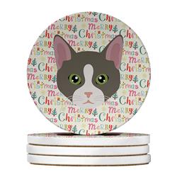 WDK2309RCS4 4 x 4 in. Unisex Brazilian Shorthair Cat Christmas Large Sandstone Coasters - Pack of 4
