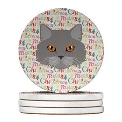 WDK2310RCS4 4 x 4 in. Unisex Brazilian Longhair Cat Christmas Large Sandstone Coasters - Pack of 4