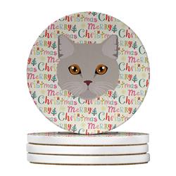 WDK2311RCS4 4 x 4 in. Unisex Brazilian Semi Longhair Cat Christmas Large Sandstone Coasters - Pack of 4