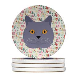 WDK2312RCS4 4 x 4 in. Unisex British Shorthair Cat Christmas Large Sandstone Coasters - Pack of 4
