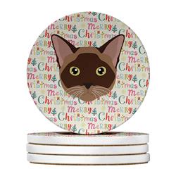 WDK2313RCS4 4 x 4 in. Unisex Burmese Cat Christmas Large Sandstone Coasters - Pack of 4