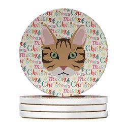4 x 4 in. Unisex California Spangled Cat Christmas Large Sandstone Coasters - Pack of 4