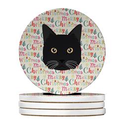 WDK2316RCS4 4 x 4 in. Unisex Chantilly Tiffany Cat Christmas Large Sandstone Coasters - Pack of 4