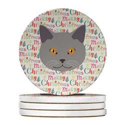 WDK2317RCS4 4 x 4 in. Unisex Chartreux Cat Christmas Large Sandstone Coasters - Pack of 4