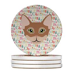 WDK2318RCS4 4 x 4 in. Unisex Chausie Cat Christmas Large Sandstone Coasters - Pack of 4